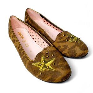 Geox Respira Slip On Flats Women's Camo Gold Studded Metallic Embroidered Star 5